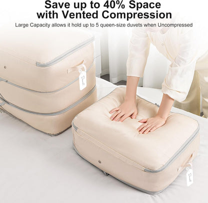 DIMJ Comforter Storage Bag - Blanket Storage Organizer Compression Bags, Large Capacity Ultra Space Saving Self Compression Organize for Bedding, Pillow, Duvet, Sheet Storage with Zipper Window