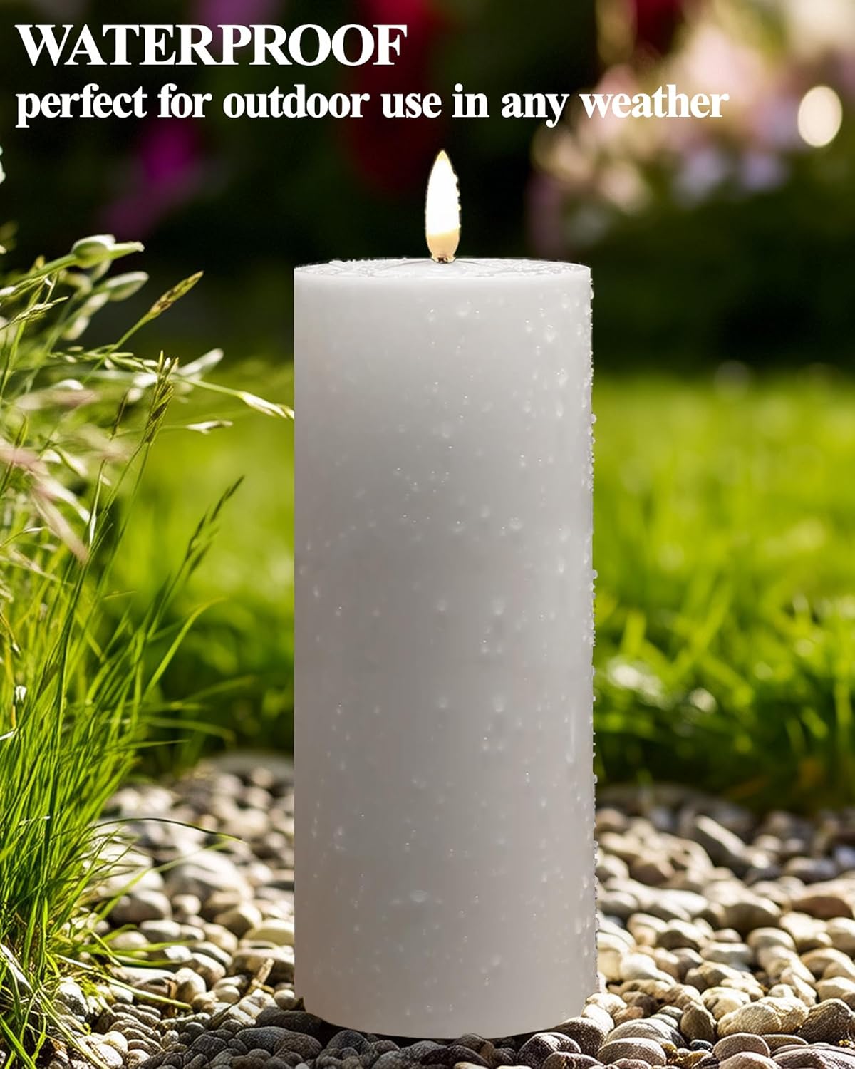 Gmnee 3"x4" Outdoor Waterproof Flameless Candles with Remote and Timers, LED Candles, Battery Operated Candles, Electric Fake Pillar Candles for Patio, Porch, and Lanterns Decor (Ivory, Plastic)