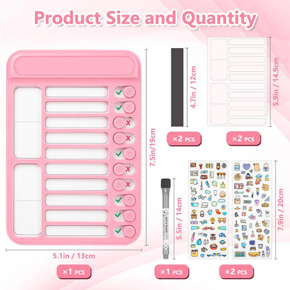 Audab 2Pcs Dry Erase Chore Chart for Kids, Magnetic Checklist Board, My Chores Slider Chart to Do List Board, Routine Chart Schedule Board Task Tracker for Home Refrigerator, Wall, Desk (Blue & Pink)