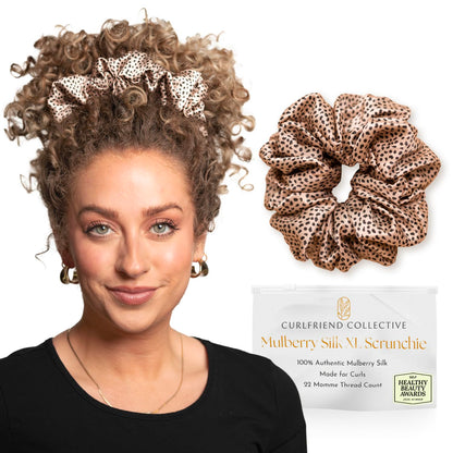 Silk Scrunchies for Women Ponytail Holders – Oversized Mulberry Silk Scrunchies – Extra Large No Damage Hair Ties for Curly, Thick, and Thin - Hair Accessories for Women – Black, XL By Curlfriend