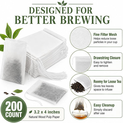 MAQIHAN Empty Tea Bags For Loose Tea - 300 Pcs Disposable Tea Filter Bags White Natural Biodegradable Bulk Fillable Empty Tea Bags With String Empty Tea Filter Bag For Tea Coffee Spice Cooking