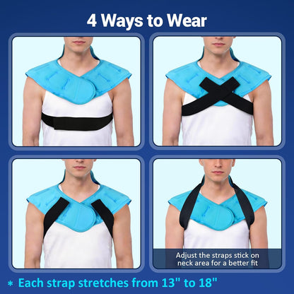 Comfytemp Large Ice Pack for Neck Shoulders Upper Back Pain Relief with Straps, Reusable Gel Ice Wrap Hot Cold Compress Therapy Recovery for Upper Back, Cervical Injuries, Rotator Cuff (Large, Blue)