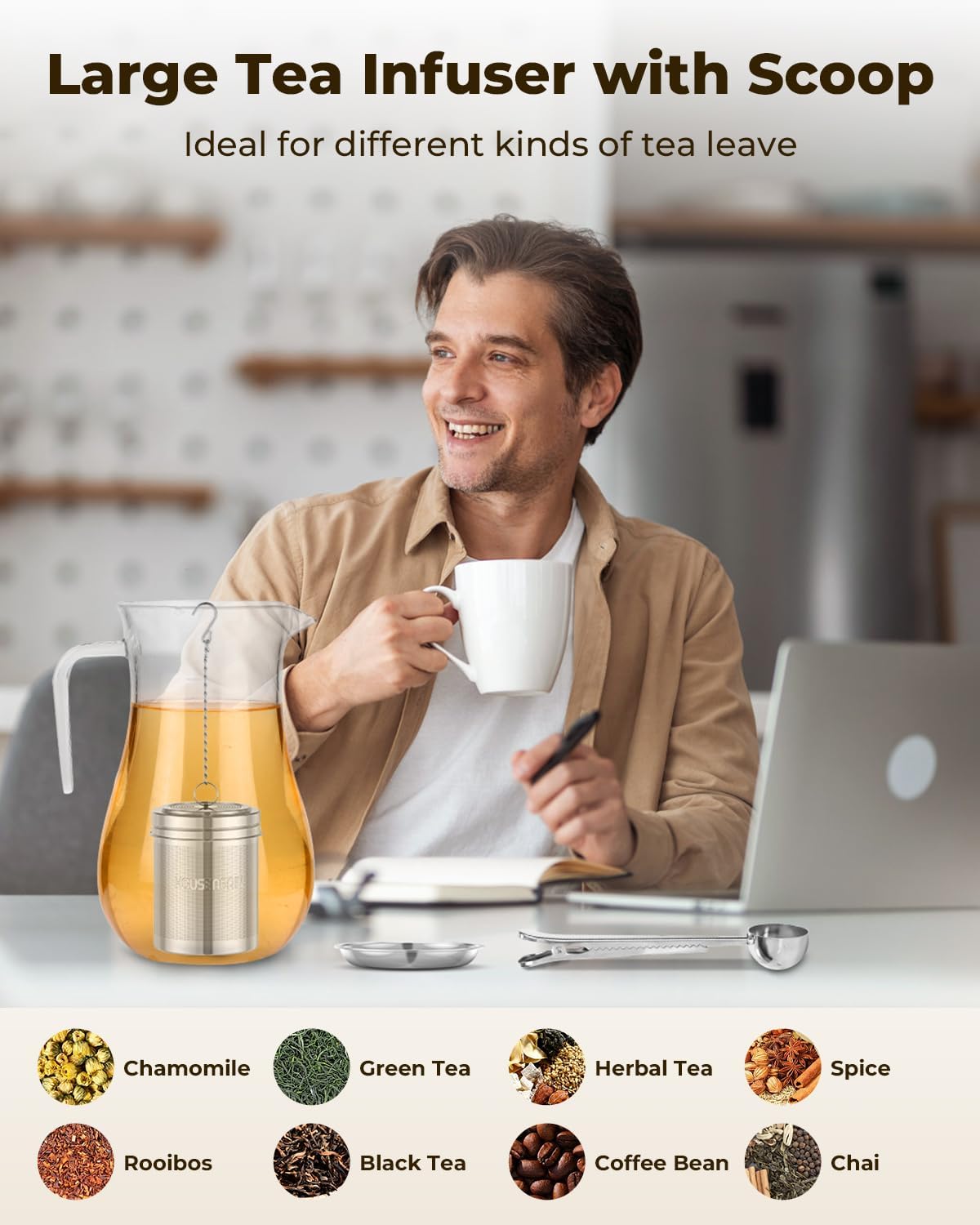 House Again 2 Pack Tea Infuser, Extra Fine Mesh Tea Infusers for Loose Tea, 18/8 Stainless Steel Tea Strainer with Extended Chain Hook, Tea Steeper for Brew Tea, Spices & Seasonings