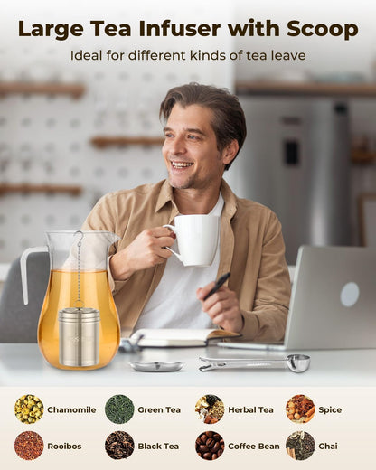 House Again 2 Pack Tea Infuser, Extra Fine Mesh Tea Infusers for Loose Tea, 18/8 Stainless Steel Tea Strainer with Extended Chain Hook, Tea Steeper for Brew Tea, Spices & Seasonings