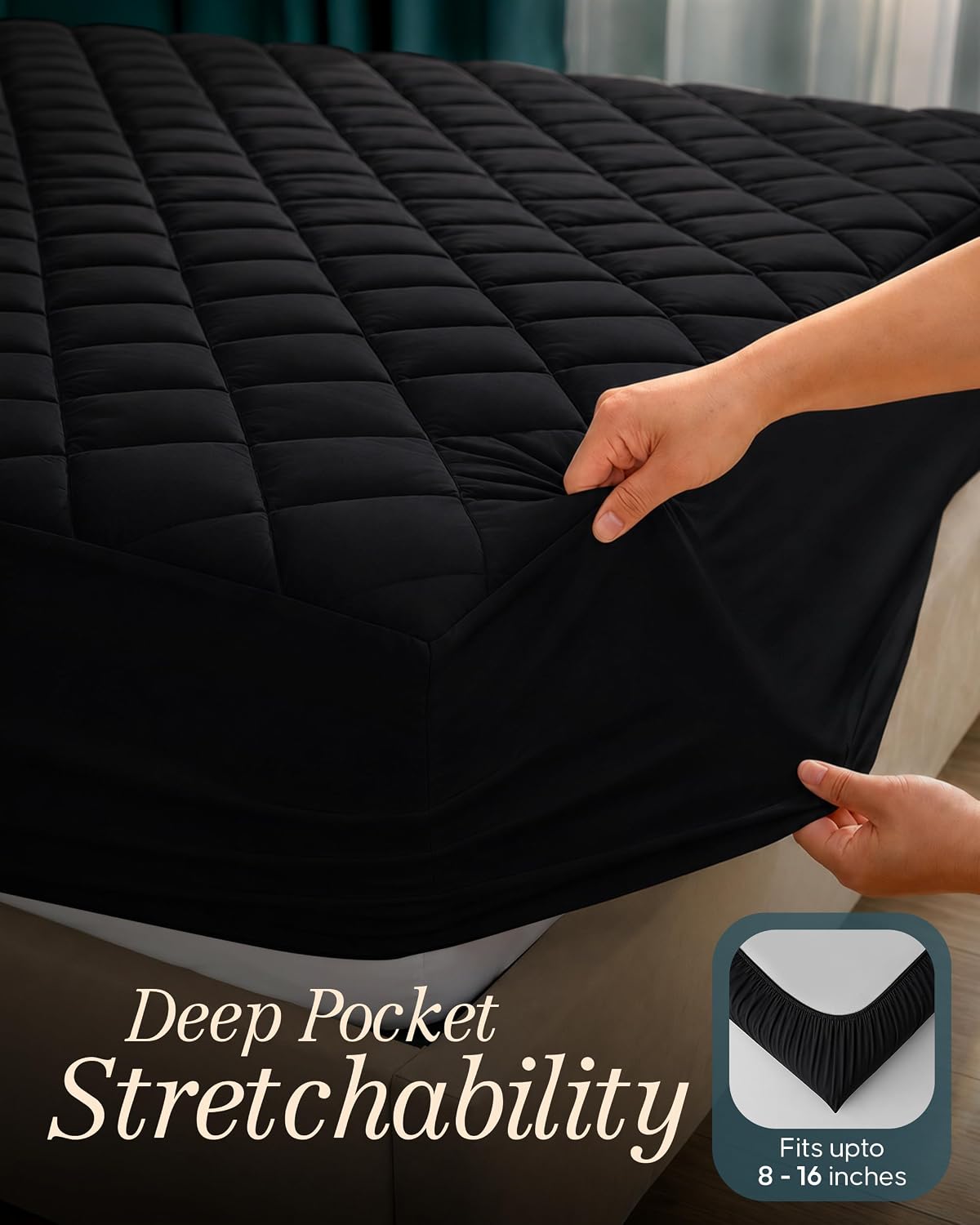 Queen Mattress Pad, Quilted Mattress Protector Topper fits 16" Deep Pocket