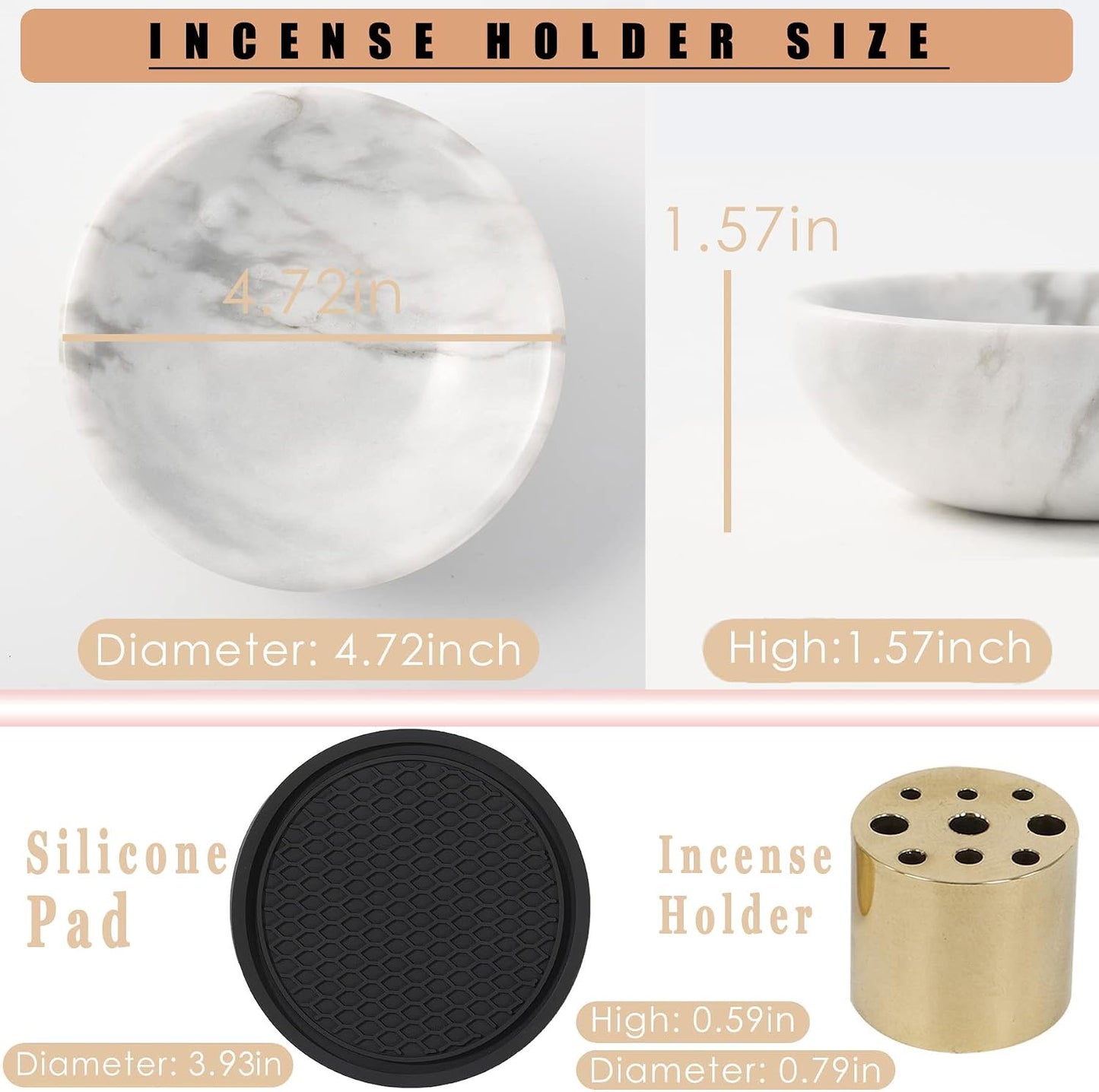 Incense Holder, Natural Marble Incense Holder for Sticks with 9 Incense Holes, Handmade Incense Stick Burner Ideal for Smudging, Decoration
