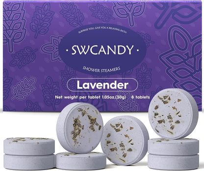 SWCANDY Shower Steamers Aromatherapy Travel Essentials Birthday Gifts for Women, Lavender 8 Pcs, Bath Bombs Shower Bombs with Natural Essential Oils, Relaxation Home SPA