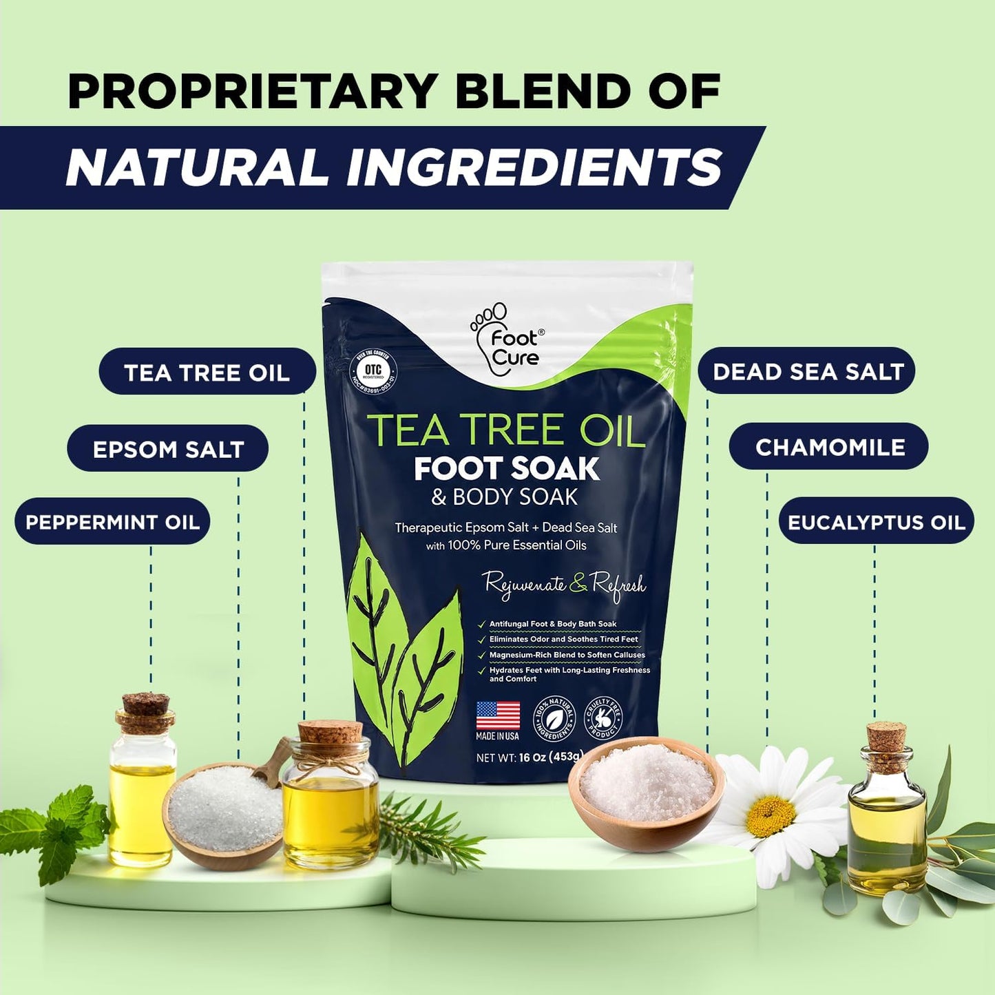 FOOT CURE Tea Tree Oil Foot Soak with Epsom Salt - Best Toenail Fungus Treatment, Athletes Foot & Softens Calluses - Soothes Sore & Tired Feet, Fungal Toe, Foot Odor Scent, Spa Pedicure (Pack of 2)