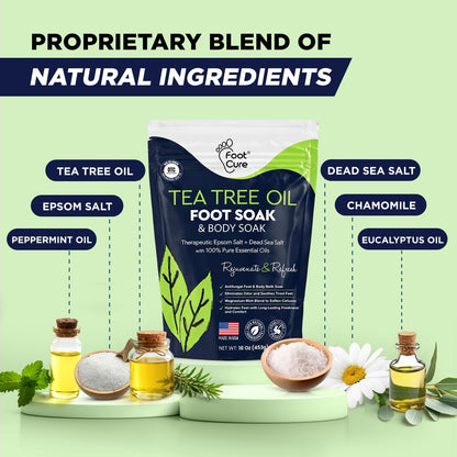 FOOT CURE Tea Tree Oil Foot Soak with Epsom Salt - Best Toenail Fungus Treatment, Athletes Foot & Softens Calluses - Soothes Sore & Tired Feet, Fungal Toe, Foot Odor Scent, Spa Pedicure (Pack of 2)