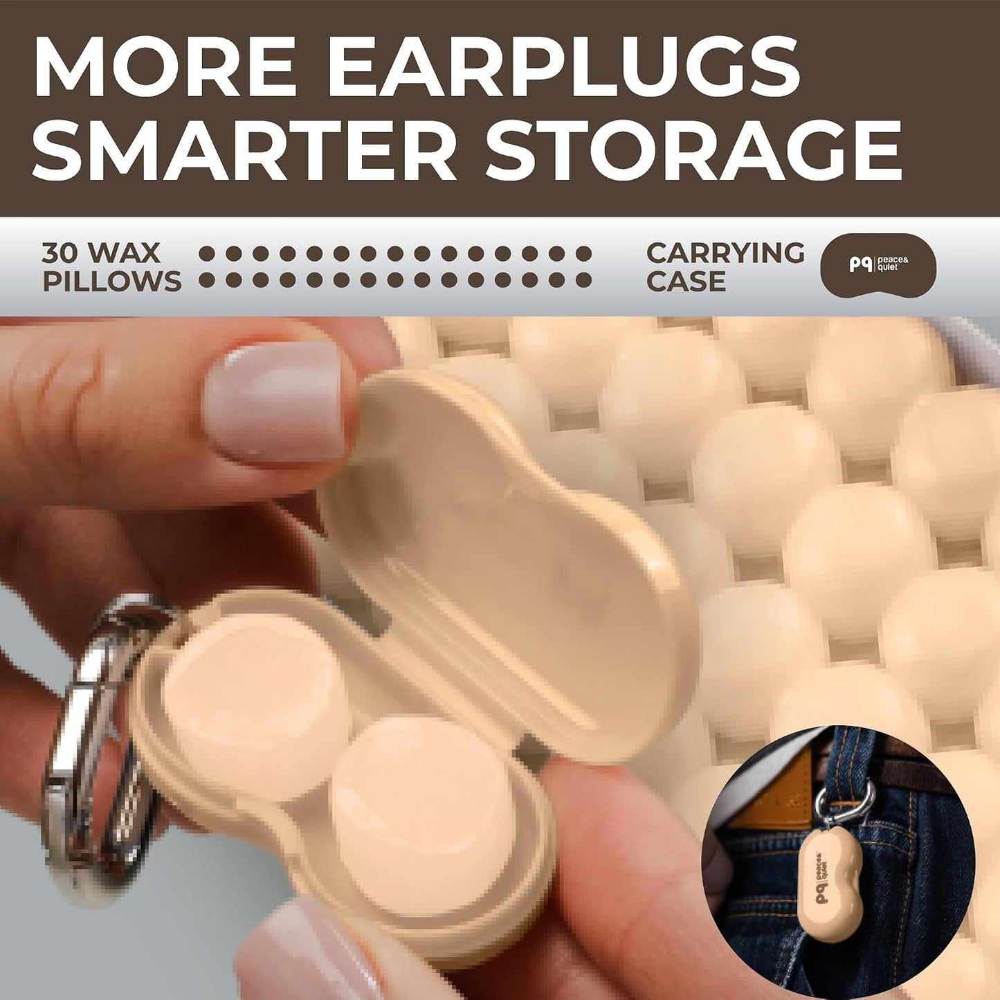 Peace&Quiet PQ Wax Ear Plugs for Sleeping - 30 Silicone Wax Earplugs for Sleeping and Swimming, Gel Ear Plugs for Noise Cancelling, Sound Blocking Level of 32 Db (30 Pillows), Color: White