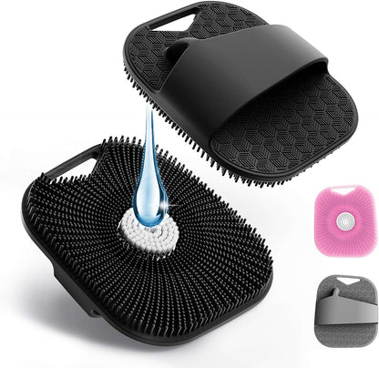 Silicone Body Scrubber for Men Women, Friendly Shower Body Scrubber for Sensitive Skin, Silicone Loofahfor Showering with Richer Foam Bristles and Anti-Slippery Handle, Gray