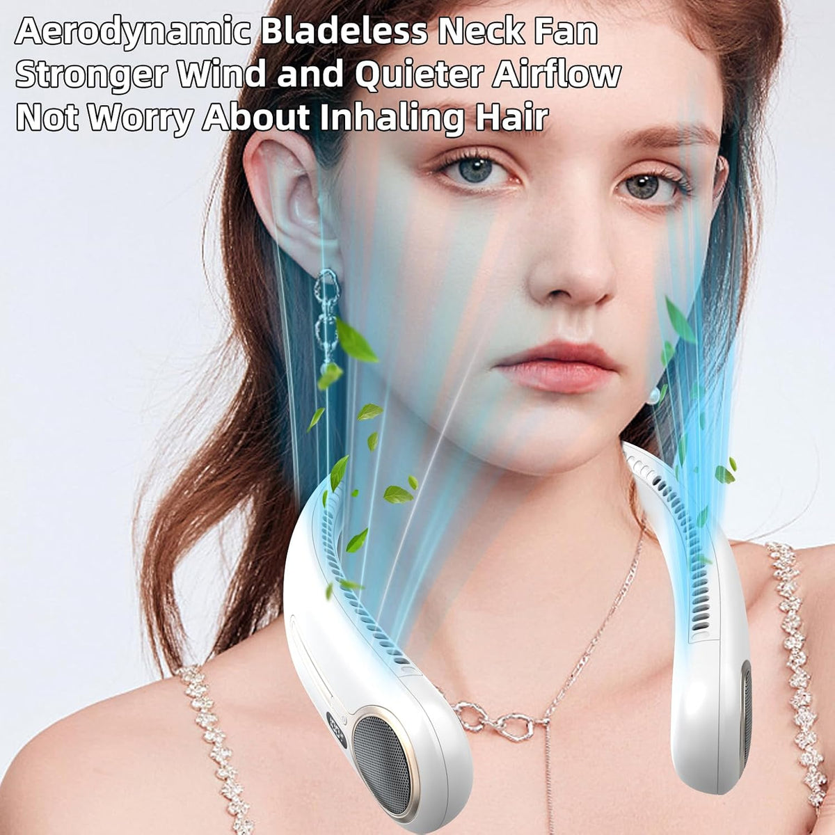 Portable Neck Fan, Personal Wearable Bladeless Fan, 6000mAh USB Rechargeable, 360° Airflow, LED Display, 4-Speeds, Hands Free Fan for Outdoor Indoor, Birthday Gifts for Men Women Dad Mom (Black)