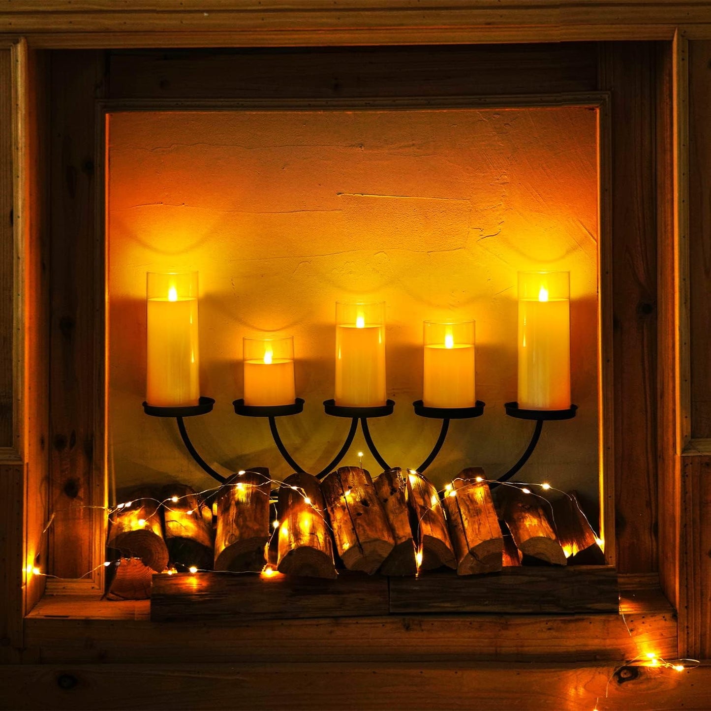 Homemory Gray Flickering Flameless Candles, Battery Operated Acrylic LED Pillar Candles with Remote Control and Timer, Halloween Decor, Set of 5