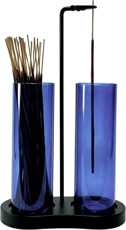 Green Glass Incense Holder, Colorful Incense Sticks Burner Holder with Storage,Hang Upside Down Incense Holder for Sticks with Glass Ash Catcher for Meditation Yoga Spa Room Decor (Green)