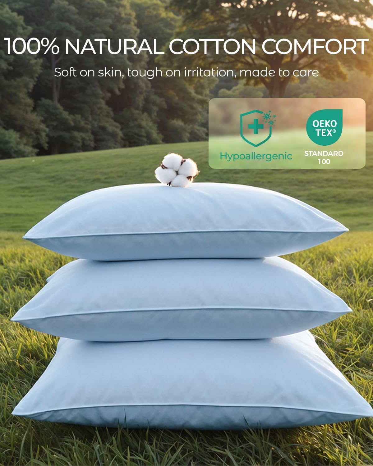 FAUNNA 100% Cotton Pillow Protectors, Bed Bug Proof, Hypoallergenic, Featuring Antimicrobial Product Protection for Enhanced Freshness, Premium Breathable Zippered Protectors(Standard Size, 4 Pack)