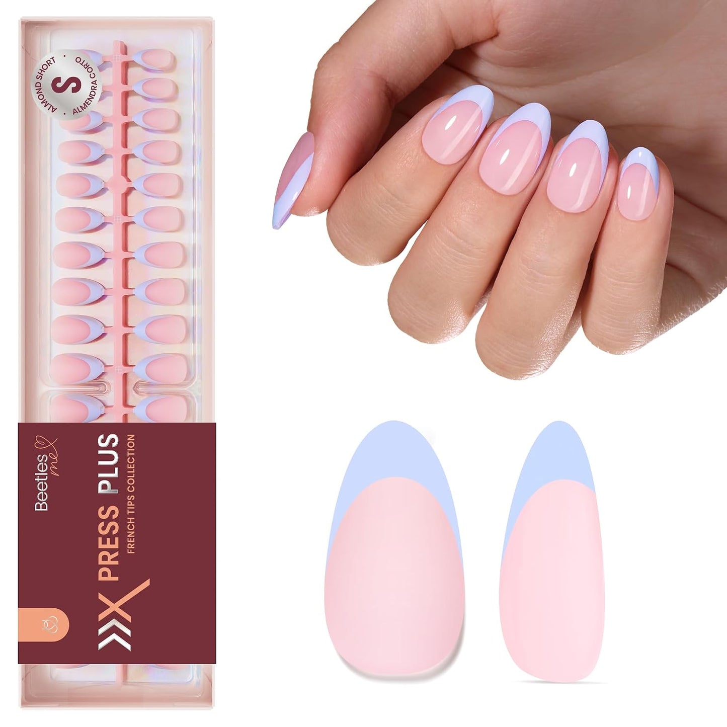 Beetles Press On Nail Kit-Short Square French Tip Press On Nails, 150Pcs Pink French Nail Tips with Nail Glue & Remover Builder Top Coat Nail Lamp, All-in-One DIY Fake Nails Gift for Women