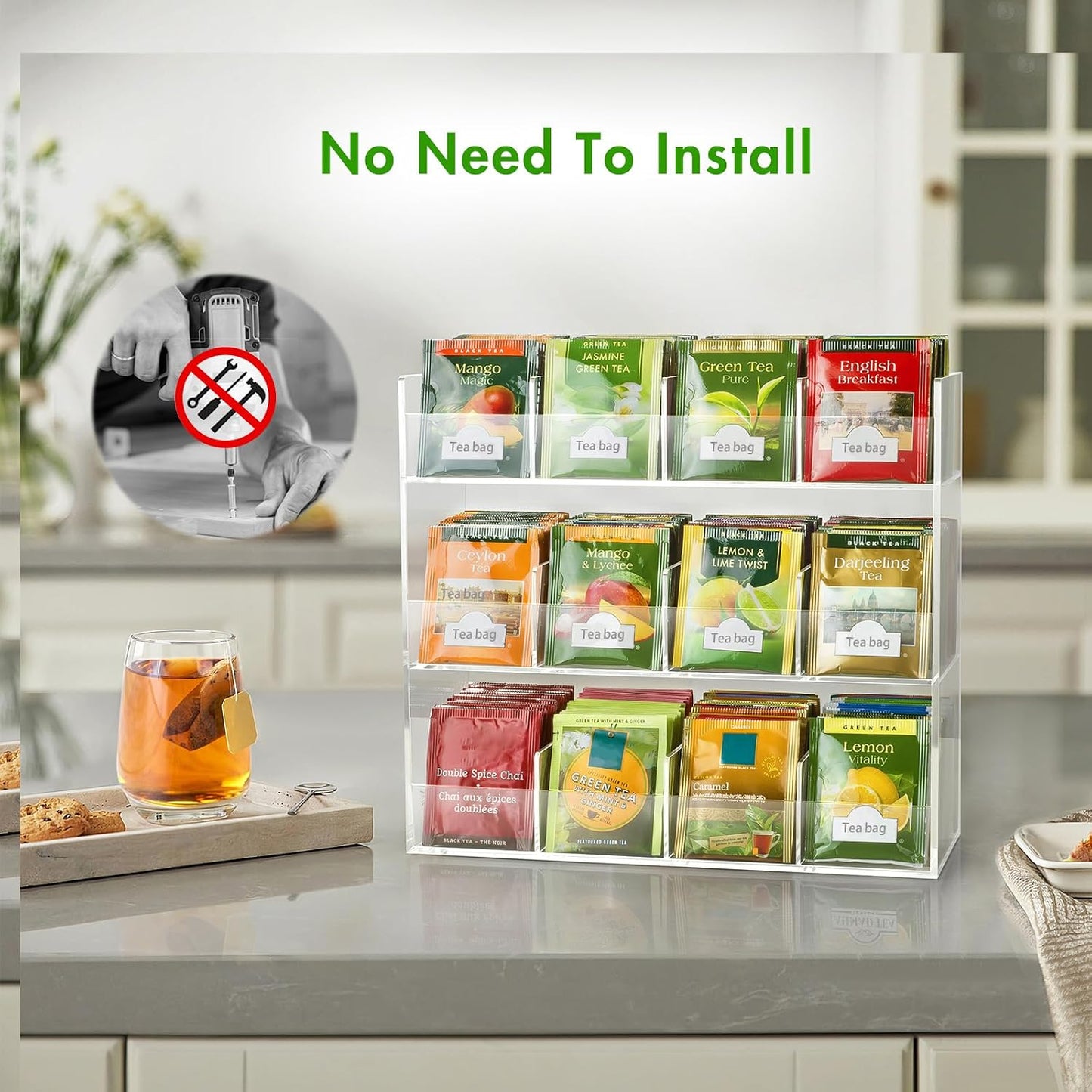 BEYGORM Acrylic Tea Bag Organizer for 216 Tea Packets