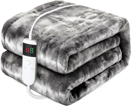 Heated Electric Blanket Throw 50''x60'' - Fast Tie-Dye Heating Blanket, Washable Heat Blanket 10 Heating Settings, 8h Timer Auto Off & Heated Protection, Soft Flannel & Sherpa Material