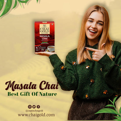 Cuppa Chai Gold Instant Masala Chai Latte Mix, Sweetened with Cane Sugar, Authentic Indian Spiced Tea, 10 Single-Serve Packets, Gluten Free, No Preservatives