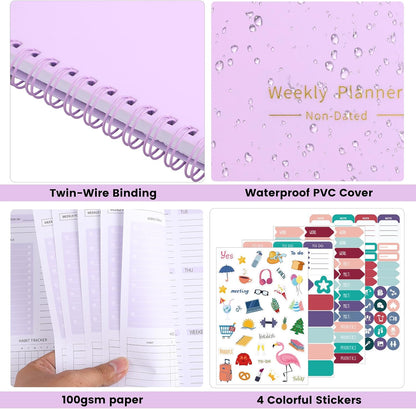 Undated Weekly Planner with Habit Tracker, 52 Weeks To Do List Notebook A5 Weekly Goal Planner with Spiral Binding & Stickers Home Work School Supplies for Women Girls 8.2" x 5.7" - Pink