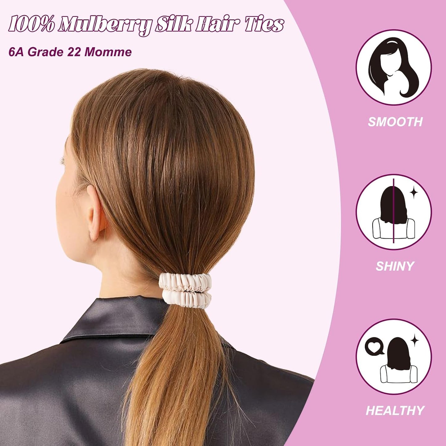 4Pcs Mulberry Silk Scrunchies Set, Silk Hair Ties Elastic for Women, Skinny Scrunchies Reduces Breakage for All Hair Types