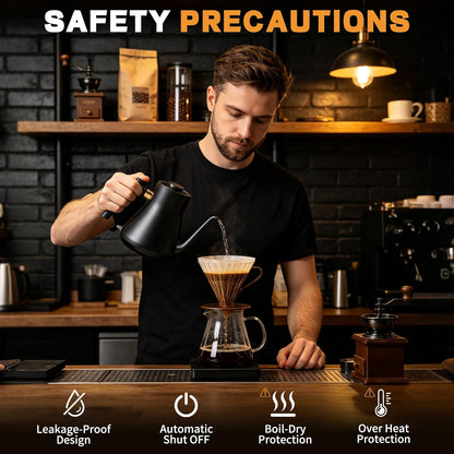 Gooseneck Electric Kettle 1000W | Pour Over Coffee Kettle with Steady Flow Spout & Balanced Handle, 0.8L Matte Black Tea Kettle for Home Barista Espresso Station Countertop- Black