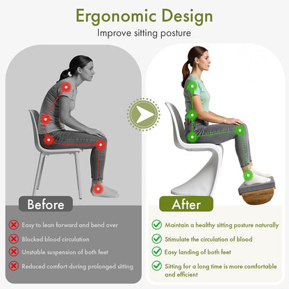 Ergonomic Wooden Footrest for Under Desk, Foot Rest with Anti-Slip Surface, Comfortable Desk Foot Stool for Office Home Gaming, Improve Posture & Promote Blood Circulation