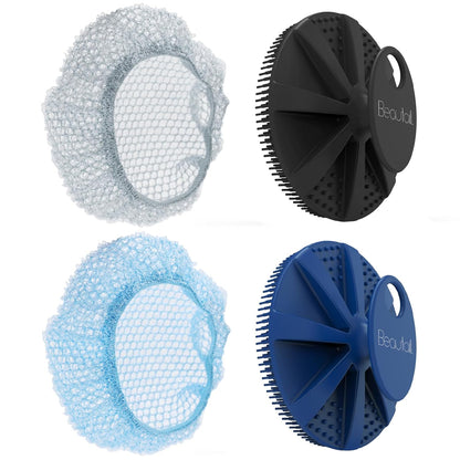 Silicone Body Scrubber 2 Pack, BEAUTAIL Shower Bath Scrubber, More Hygienic Than Traditional Loofah, Lather Nicely, Gentle Exfoliating Brush for Women Men Baby Sensitive Skin, Black+Purple