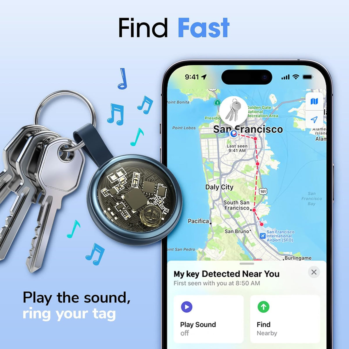 Apple Find My Wallet Tracker Card, Rechargeable Slim Bluetooth Wallet Finder for iPhone, Item Locator for Wallet, Keys, Passport & Luggage, iOS Only, Black