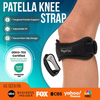 PhysFlex 2 Pack Patellar Tendon Support Strap - Knee Brace for Pain Relief, Patella Band for Basketball, Jumpers Knee, Tendonitis, Adjustable Patella Stabilizer Strap for Men & Women