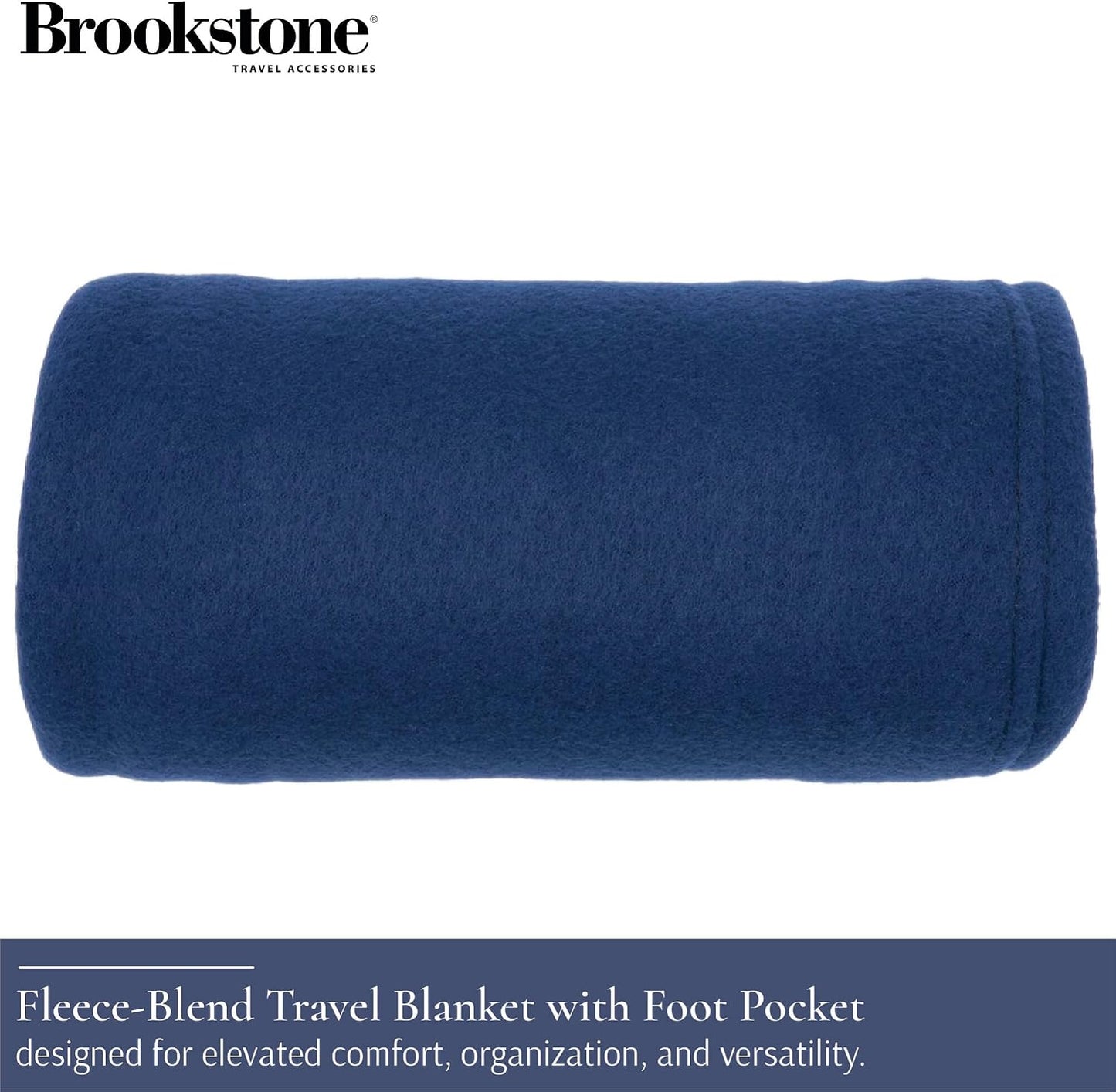 Brookstone Travel Blanket - Super Soft Fleece Throw Blanket with Foot Pocket, Lightweight & Compact Travel Blanket, Plane & Road Trip Essentials, Black Foot Pocket