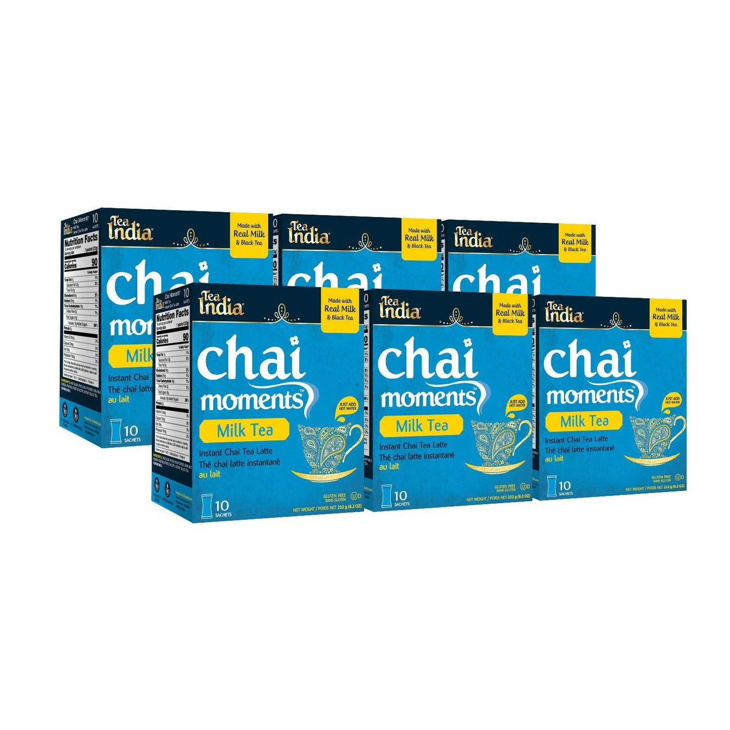 Tea India Chai Moments Cardamom Chai Tea Instant Latte Mix Flavorful Blend Of Premium Black Tea, Cardamom & Natural Ingredients Traditional Indian Tea Individually wrapped 10 Sachets Pack of 6
