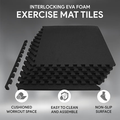 BalanceFrom Puzzle Exercise Mat 1/2" Thick, EVA Interlocking Foam Floor | Tiles for Home Gym, Mat for Home Workout Equipment, Floor Padding for Kids, Black, 24 in x 24 in x 1/2 in, 144 Sq Ft-36 Tiles