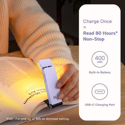 86lux Book Light, Rechargeable Reading Lights for Books in Bed, Ultralight Clip-on LED Bookmark Lamp with 3 Amber Colors & Stepless Dimming for Night Reading for Book Lovers, Papaya Orange