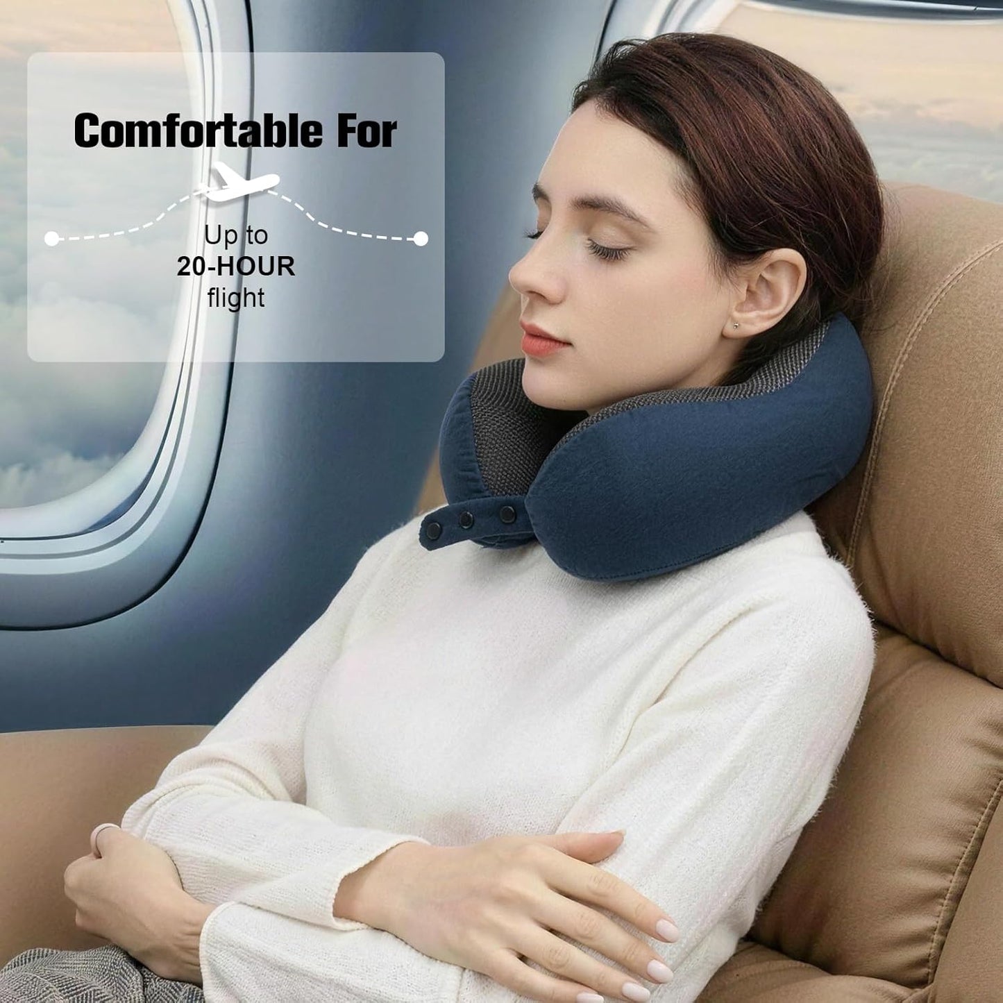 Cirorld Neck Pillow for Traveling, Travel Pillows for Airplanes,100% Pure Memory Foam Travel Neck Pillow, Adjustable Flight Pillow, Portable Plane Accessories with Eye Mask, Earplugs, Carry Bag