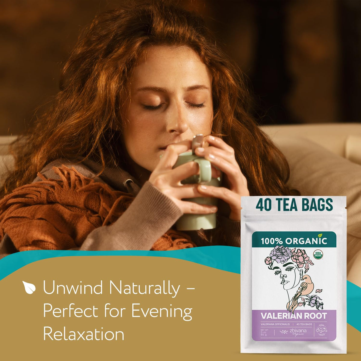Valerian Root Tea Organic (40 Bleach-Free & Microplastic-Free TeaBags) - Sleep, Relaxation