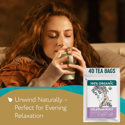 Valerian Root Tea Organic (40 Bleach-Free & Microplastic-Free TeaBags) - Sleep, Relaxation