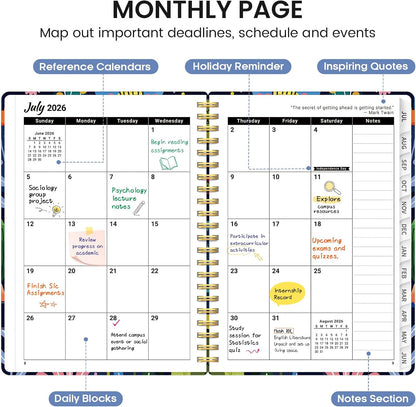 Planner 2026-2027, Academic Monthly and Weekly Calendar Planner for Women, July 2026 - June 2027, Hardcover Pretty Agenda Planner Book with Tabs, Spiral Daily Organizer for School Office Home Supplies, 6.3" x 8.5" - Blue Floral