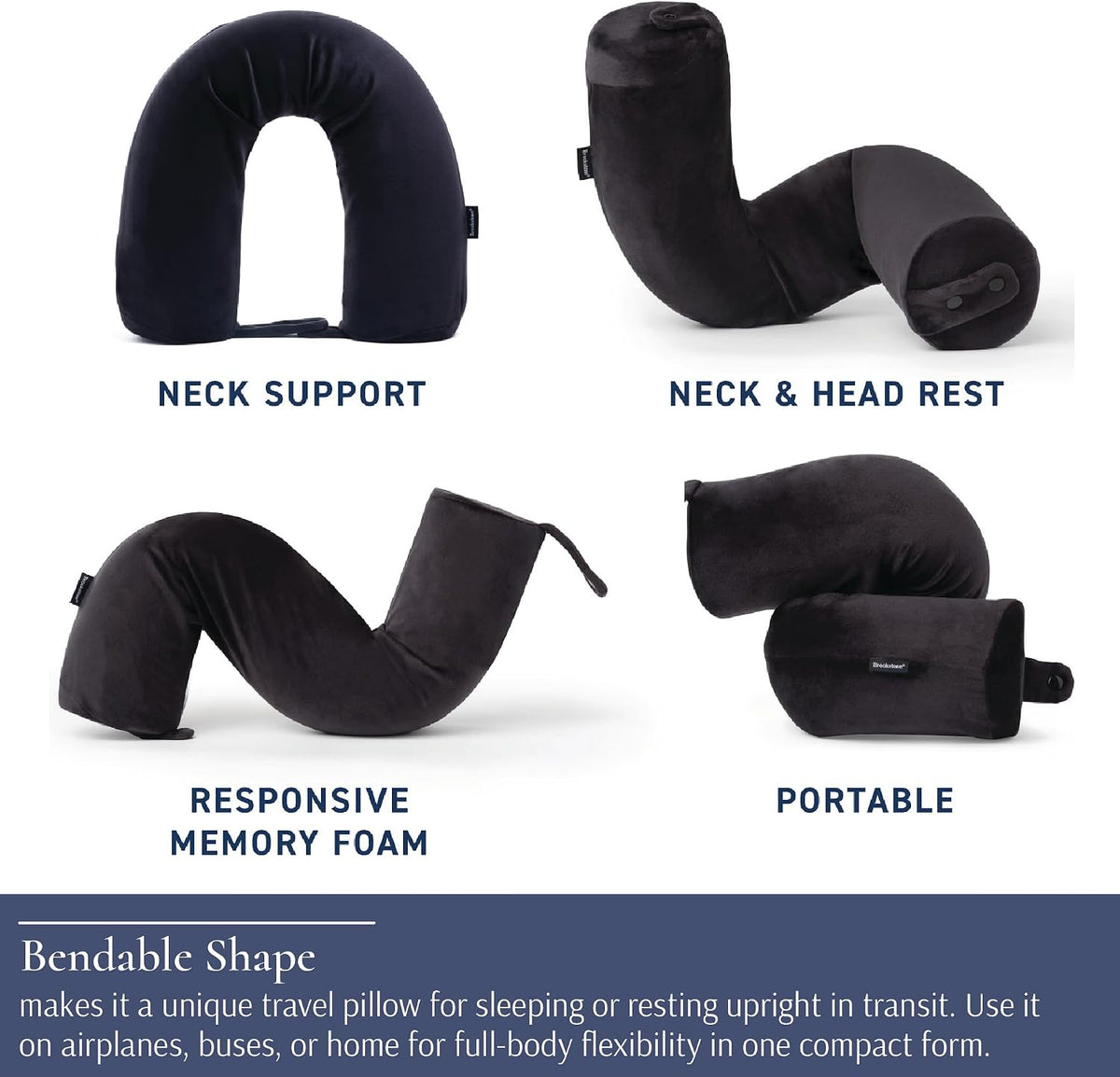 Brookstone Free Form Travel Pillow Lightweight Flexible Memory Foam Pillow