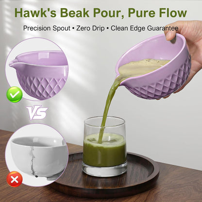 Matcha Whisk Set, 7 Pcs Matcha Kit, Ceramic Matcha Set Includes Matcha Bowl with Spout, Matcha Whisk and Holder, Bamboo Scoop, Scoop Rest, Sifter and Tea Towel (Ceramic White)