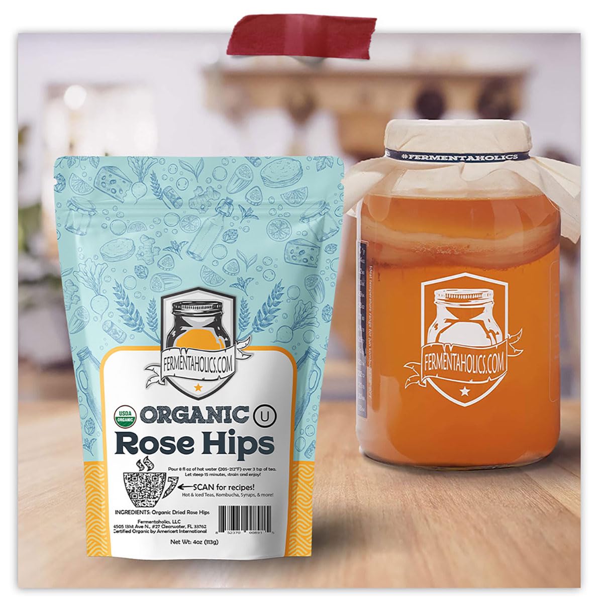 Fermentaholics Rose Hips – 4 oz – USDA Certified Organic Dried Herb – Ideal for Kombucha Secondary Fermentation