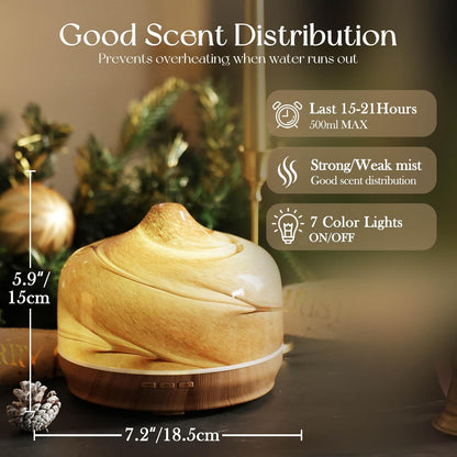Porseme 500ml Glass Essential Oil Diffuser Aromatherapy Ultrasonic Cool Mist Humidifier 15-21 Running Hours Waterless Auto-Off Air Diffusers for Sleeping Yoga Working Spa(Light Blue)