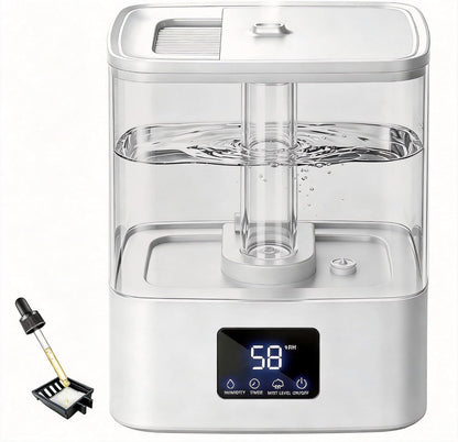 KZF 4L Top Fill Humidifiers for Bedroom & 40H Runtime - Cool Mist Humidifier, 3 Mist Levels, 8H Timer, Essential Oil Tray, Humidity Display, Quiet for Baby, Plants, Large Room (Black, 4L)