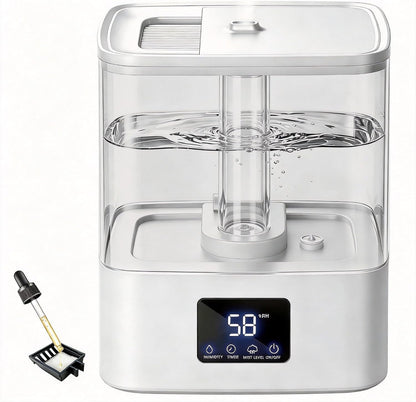 KZF 4L Top Fill Humidifiers for Bedroom & 40H Runtime - Cool Mist Humidifier, 3 Mist Levels, 8H Timer, Essential Oil Tray, Humidity Display, Quiet for Baby, Plants, Large Room (Black, 4, Liters)