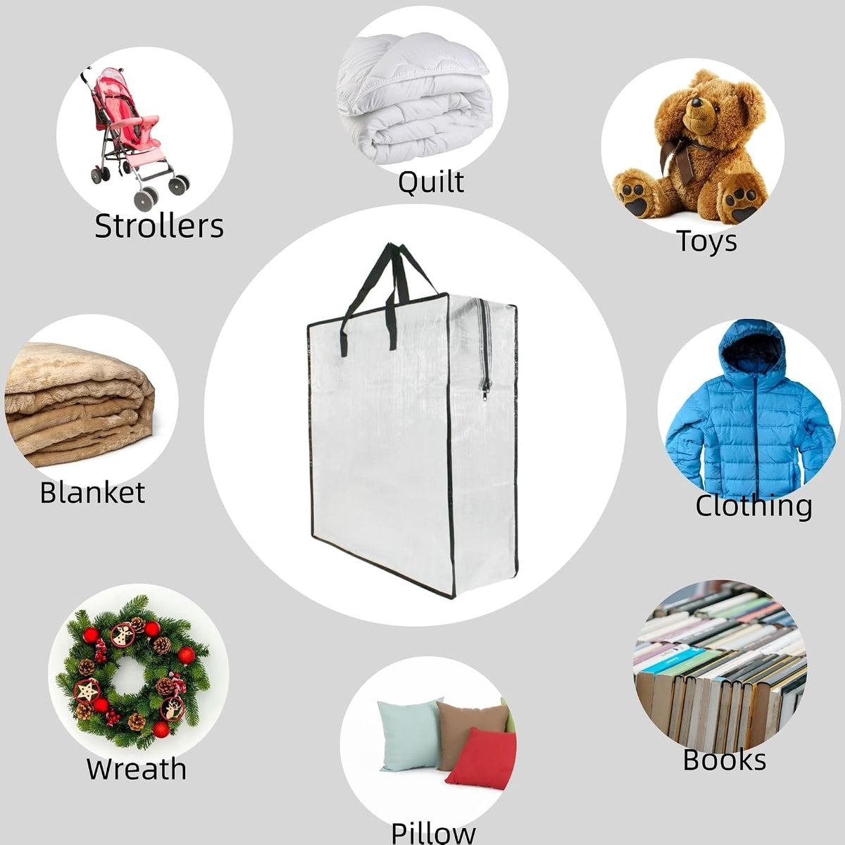 GONGKANGYUAN 2 Pack Clear Storage Bags with Zipper and Handles – Blanket Bags for Closet Storage, Moving & College Packing – Underbed Organizer for Clothes, Pillows, Bedding, Christmas Wreaths