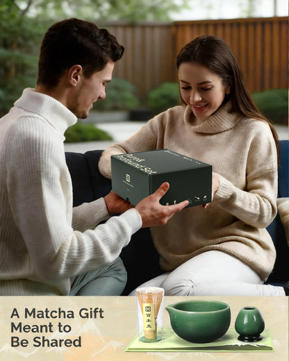 Maestri House Matcha Whisk Set, 7-Pc Complete Matcha Kit with Spouted Ceramic Bowl, Bamboo Whisk and Holder, Scoop, Spoon Rest & Sifter, Tea Cloth – Ideal Gift for Matcha Lovers (Black Stone)