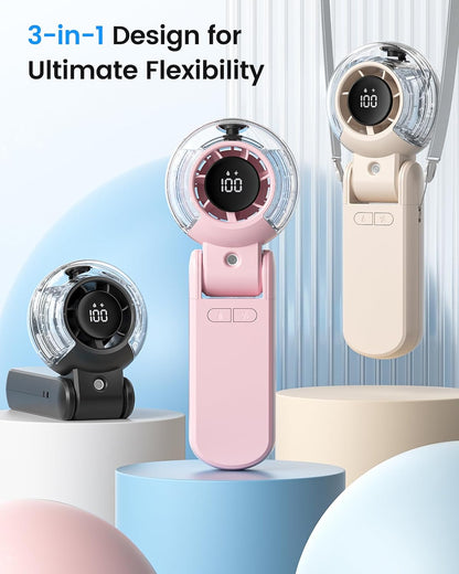 TriPole Misting Fan Portable Handheld Turbo Fan with Mist, Neck & Desk Use