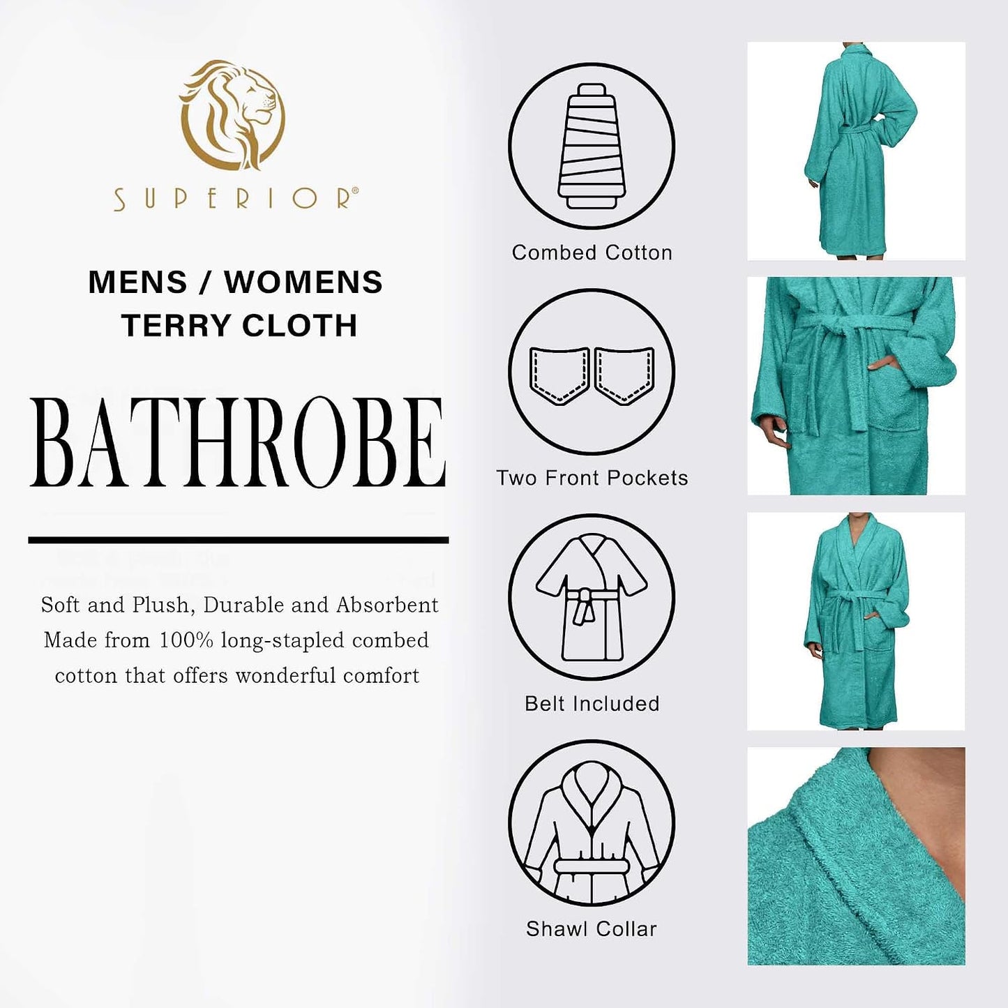 Cotton Unisex Terry Robe, Soft And Absorbent Robes For Men And Women, Bathroom Accessories