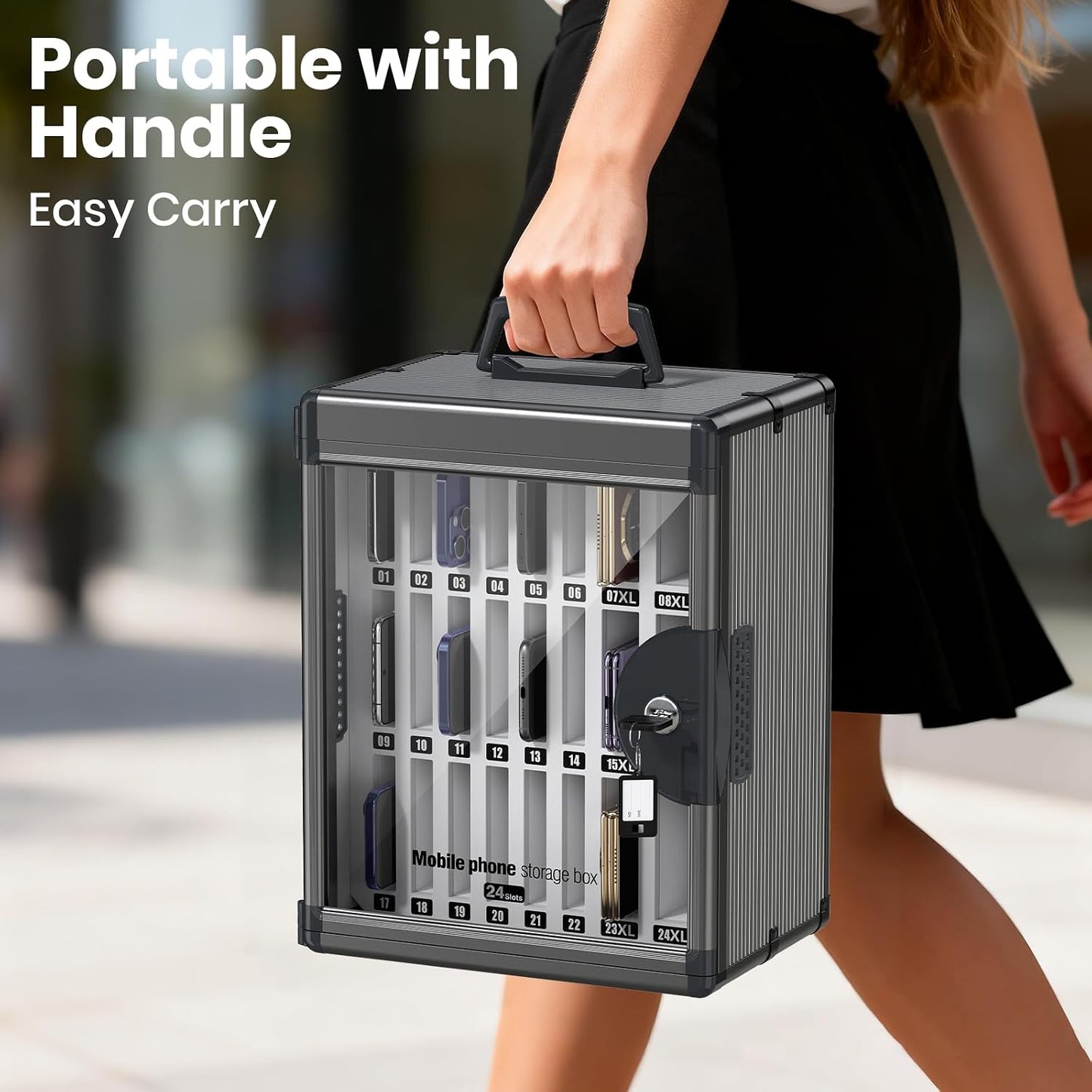 36 Slots Cell Phone Locker for Classroom, Portable Mobile Phone Storage Box with 【2 Different Size Slots】, Phone Lock Box Wall Mounted (Black)