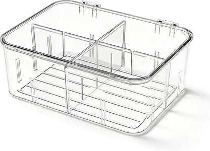 Tea Organizer for Tea Bags Organizer and Storage With Lid | Clear, Removable Divided, Tea Bag Holder, Drink Packets Organizer, For Cabinet, Counter, Countertop